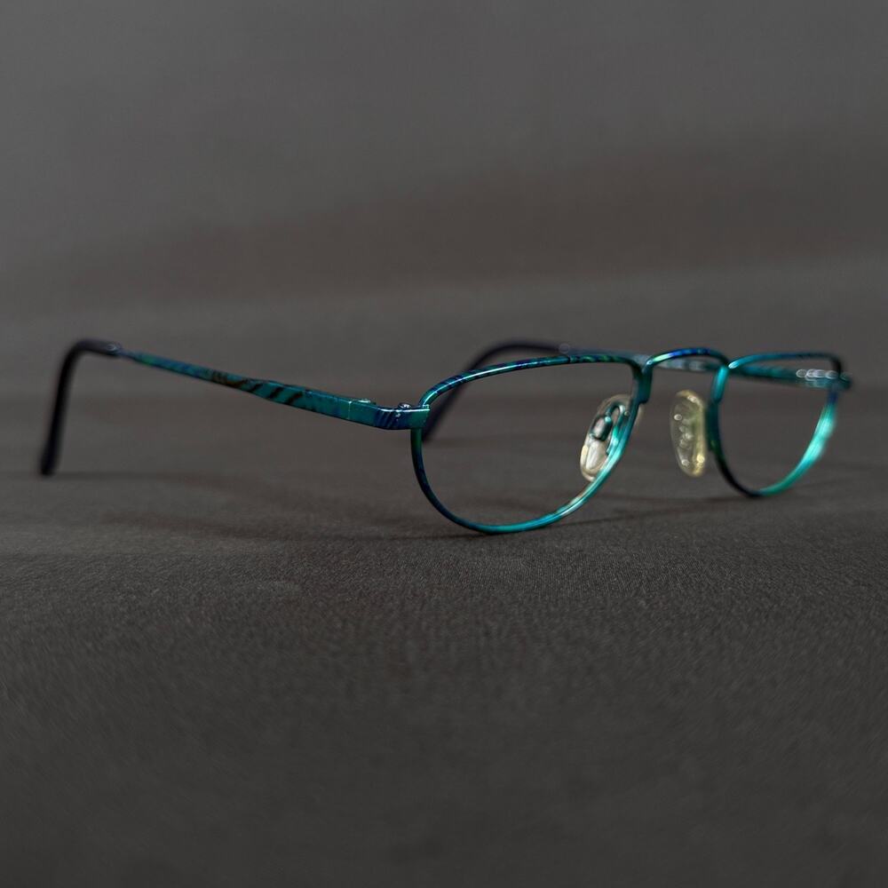 Charmant Color-RF 4736 Teal Blue Patterned Metal Eyeglasses Frame Only